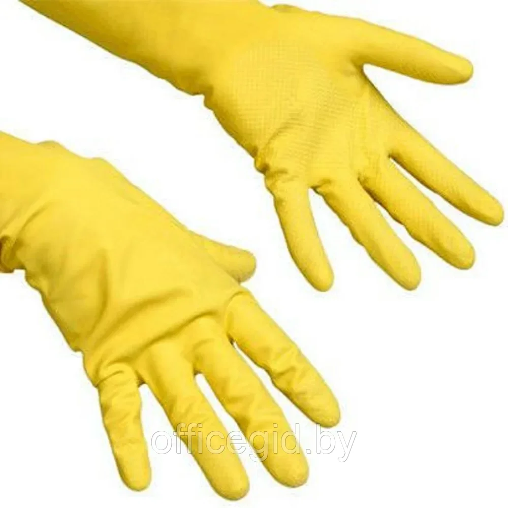 Перчатки хозяйственные из натур.латекса Многоцелевые,суперпрочн с хлопковым покрытием, S, желтый - фото 1 - id-p203425803