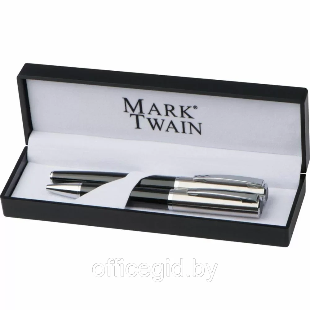 Набор "Mark Twain 1075903" ручка шариковая автоматическая и роллер, черный, серебристый - фото 1 - id-p203426709