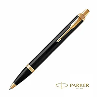 Ручка шариковая автоматическая "Parker IM Black Lacquer GT", 0.7 мм, черный, золотистый, стерж. синий