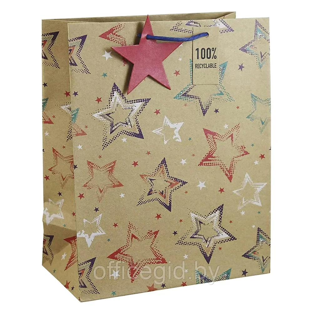 Пакет бумажный подарочный "Stars kraft", 26.5x14x33 см - фото 1 - id-p203427899