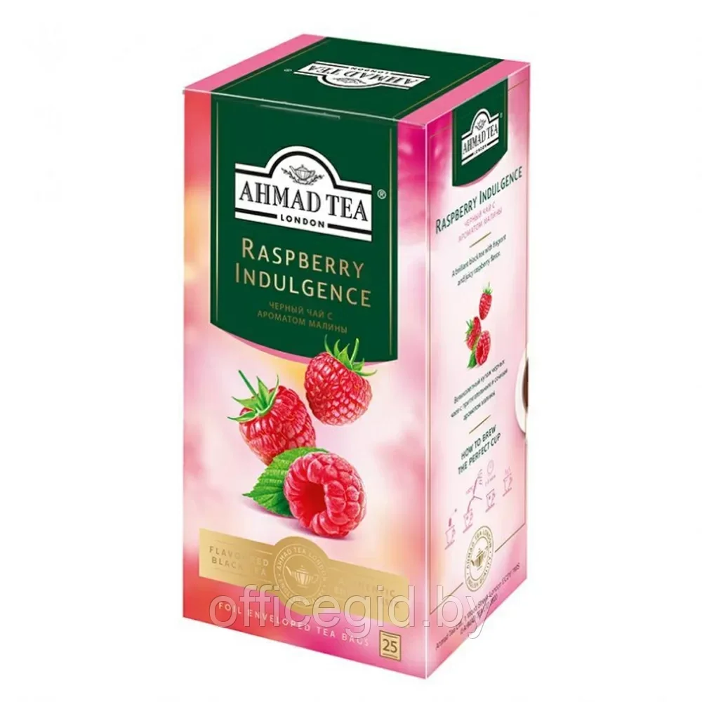 Чай "Ahmad Tea Raspberry Indulgence", 25 пакетиков x1.5 гр, черный, со вкусом и ароматом малины - фото 1 - id-p203425905