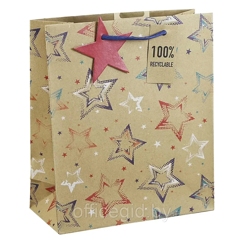 Пакет бумажный подарочный "Stars kraft", 21.5x10.2x25.3 см