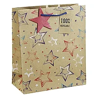 Пакет бумажный подарочный "Stars kraft", 21.5x10.2x25.3 см