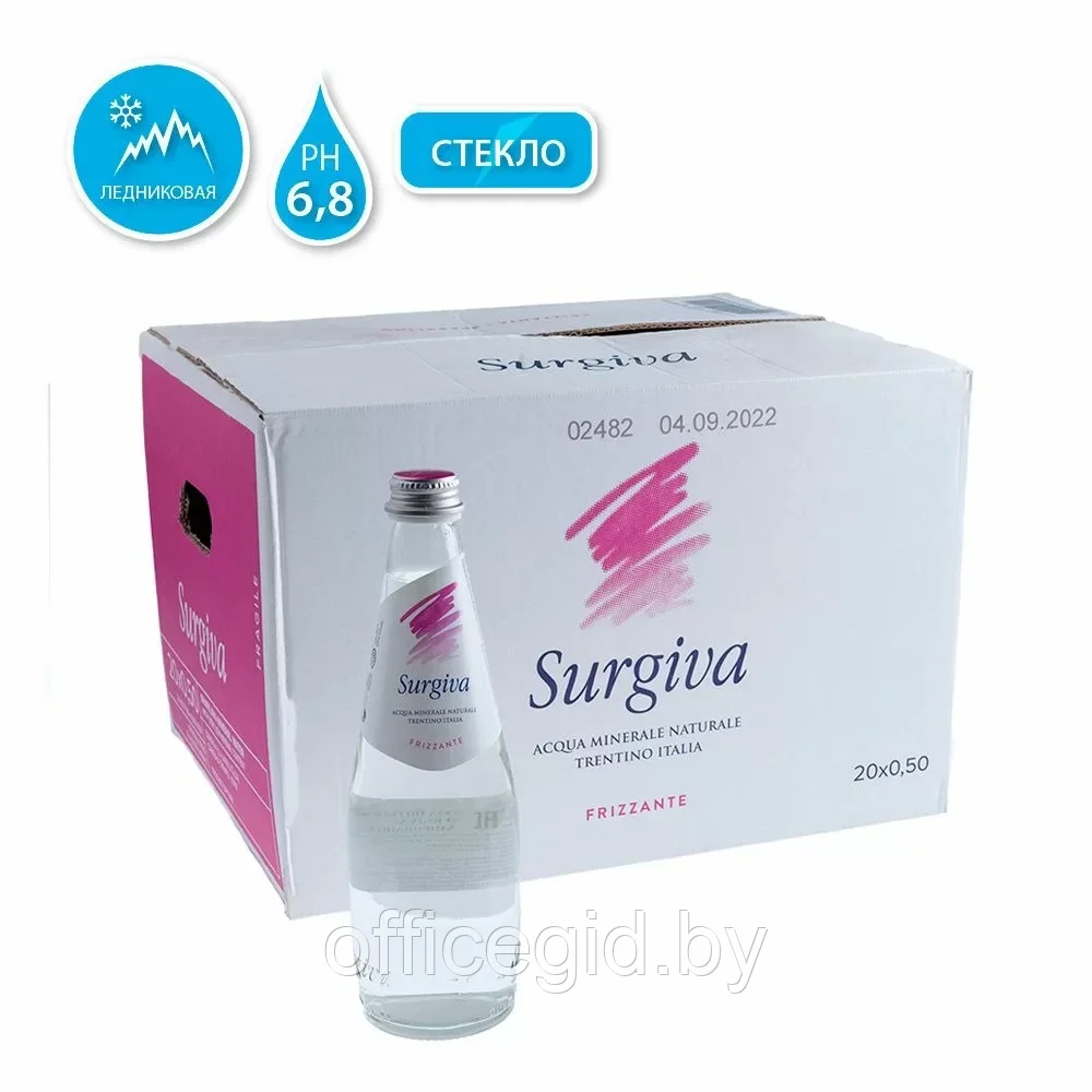Вода минеральная природная питьевая «Surgiva», 0.5 л, газированная, 20 бут/упак. - фото 1 - id-p203425922