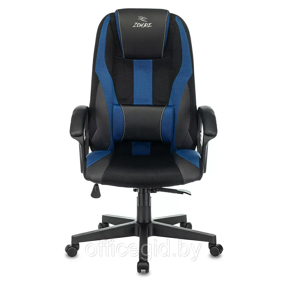 Кресло игровое "Бюрократ Zombie 9", текстиль, экокожа, пластик, черный, синий - фото 2 - id-p203426889
