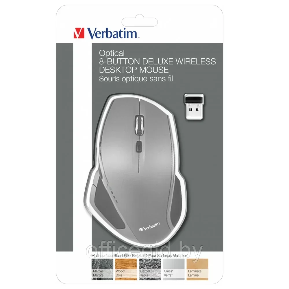 Мышь Verbatim 49041, беспроводная, 800-1600 dpi, 8 кнопок, серый, черный - фото 4 - id-p203428021