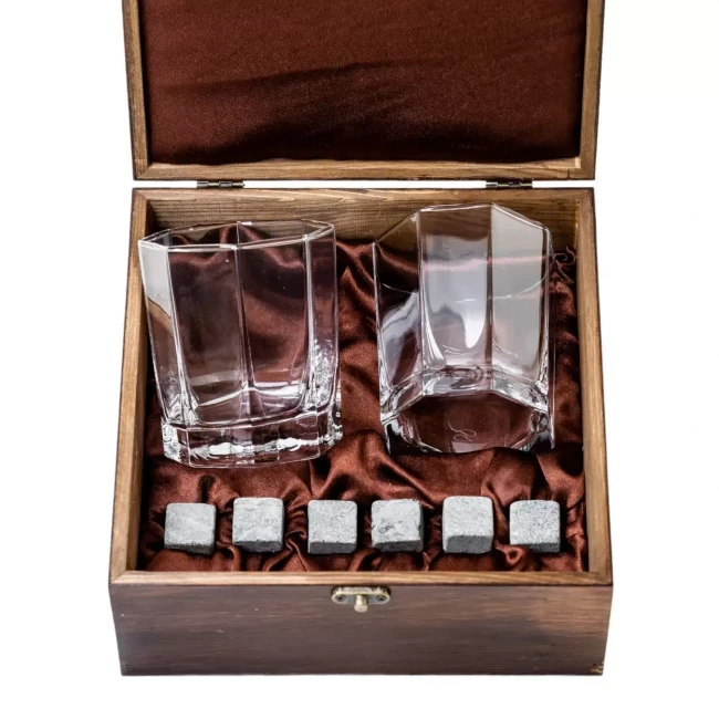 Подарочный набор для виски в деревянной шкатулке с камнями AmiroTrend ABW-104 - фото 1 - id-p200564755