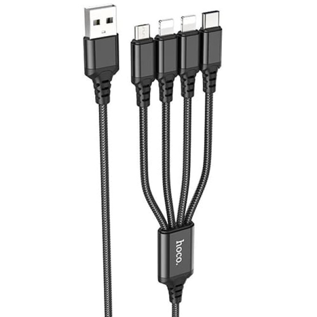 USB кабель Hoco X76 Super Lightning x 2+ MicroUSB + Type-C, длина 1 метр (Черный) - фото 1 - id-p203428567