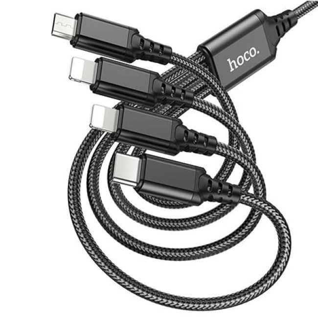 USB кабель Hoco X76 Super Lightning x 2+ MicroUSB + Type-C, длина 1 метр (Черный) - фото 2 - id-p203428567