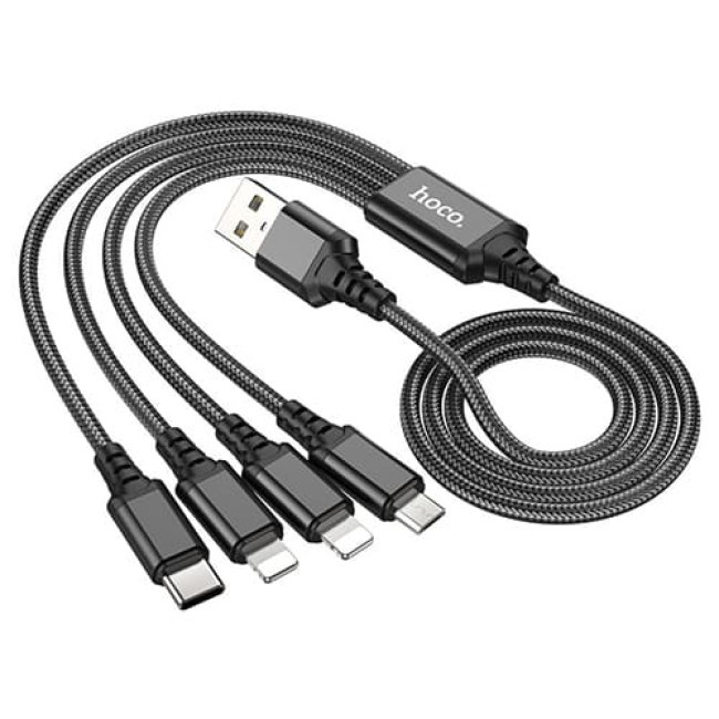 USB кабель Hoco X76 Super Lightning x 2+ MicroUSB + Type-C, длина 1 метр (Черный) - фото 3 - id-p203428567