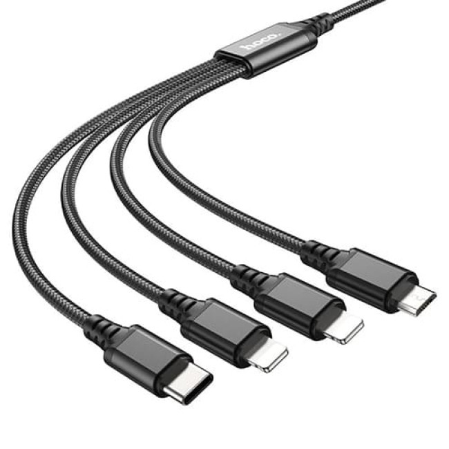 USB кабель Hoco X76 Super Lightning x 2+ MicroUSB + Type-C, длина 1 метр (Черный) - фото 4 - id-p203428567
