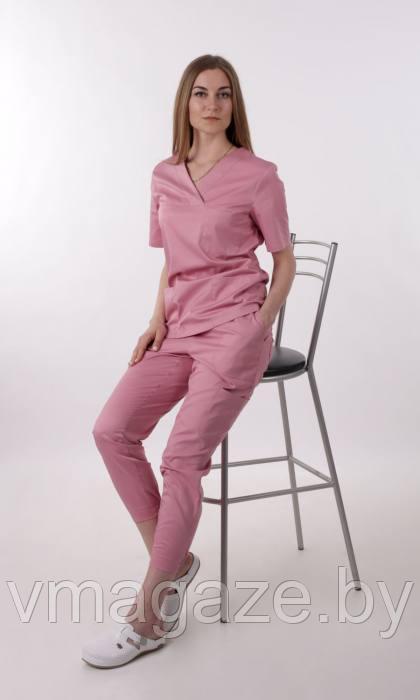 Медицинская женская блуза хирург стрейч (цвет розовый) - фото 2 - id-p198045161