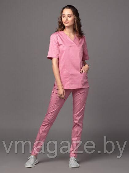 Медицинская женская блуза хирург стрейч (цвет розовый) - фото 4 - id-p198045161