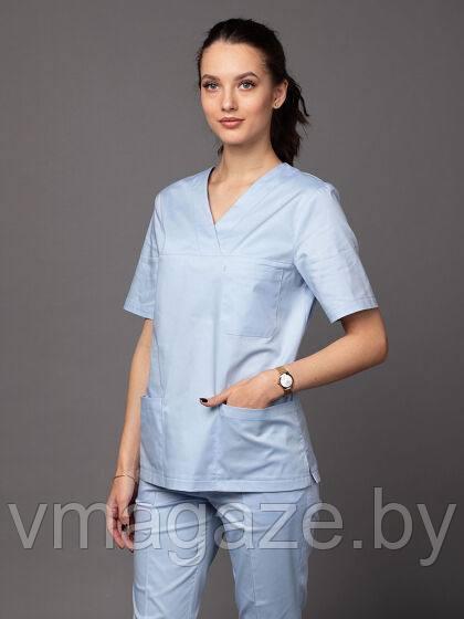 Медицинская женская блуза хирург стрейч (цвет голубой) - фото 2 - id-p203444802