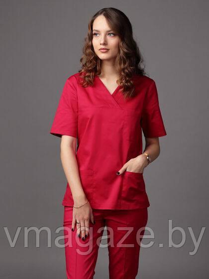 Медицинская женская блуза "хирург"стрейч (цвет красный) - фото 1 - id-p203444896