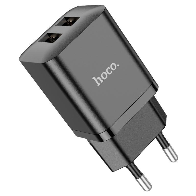 Зарядное устройство сетевое - блок питания HOCO N25, 2.1A, 2 USB, черный 556398 - фото 2 - id-p203446307