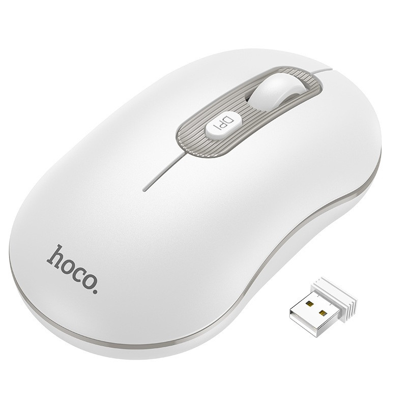 Мышь беспроводная HOCO GM21, 2,4G, 1600dpi, бело-серый 556414, фото 1