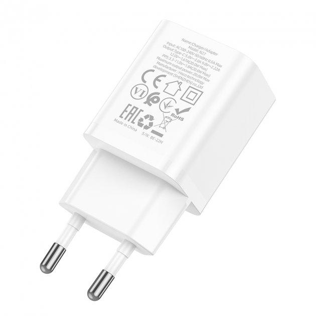 Зарядное устройство сетевое - блок питания HOCO N27, 1 USB Type-C PD20W, белый 556401 - фото 4 - id-p203446325