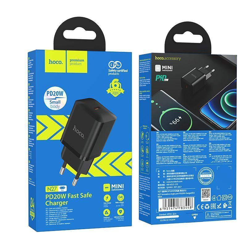 Зарядное устройство сетевое - блок питания HOCO N27, 1 USB Type-C PD20W, черный 556402 - фото 5 - id-p203446335