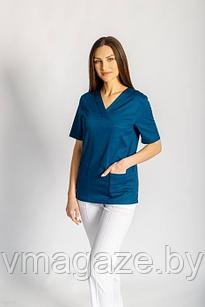 Медицинская женская блуза "хирург"стрейч (цвет лазурный)
