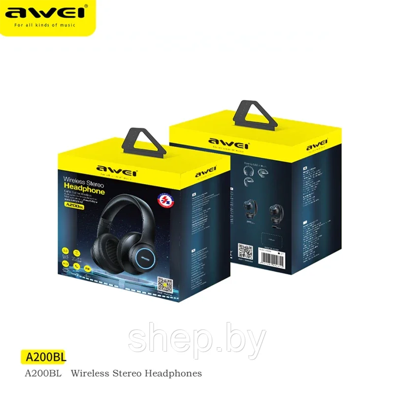 Беспроводные наушники Awei A200BL полноразмерные цвет: черный - фото 7 - id-p203509583