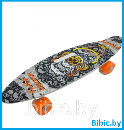 Детский скейт 885 с ручкой и рисунком принтом, пенни борд Penny board скейтборд для мальчиков и девочек принт - фото 2 - id-p203535596