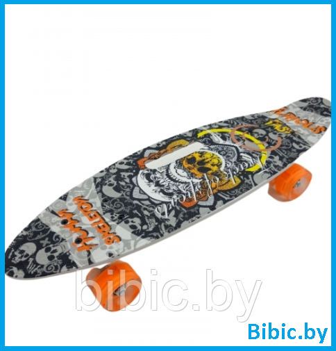 Детский скейт 885 с ручкой и рисунком принтом, пенни борд Penny board скейтборд для мальчиков и девочек принт - фото 3 - id-p203537539