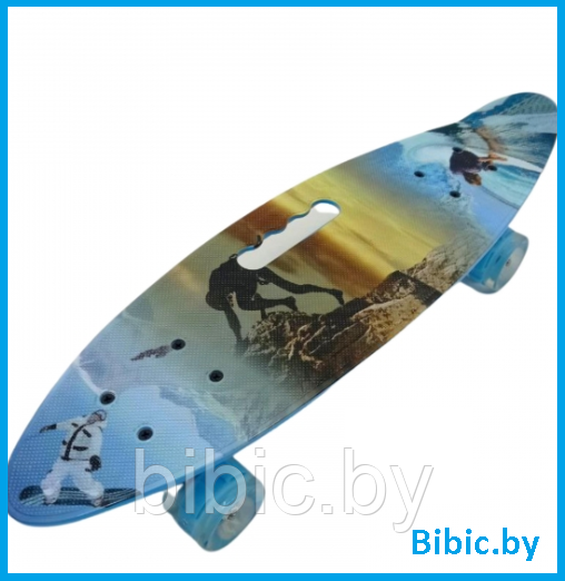 Детский скейт 885 с ручкой и рисунком принтом, пенни борд Penny board скейтборд для мальчиков и девочек принт - фото 5 - id-p203537539