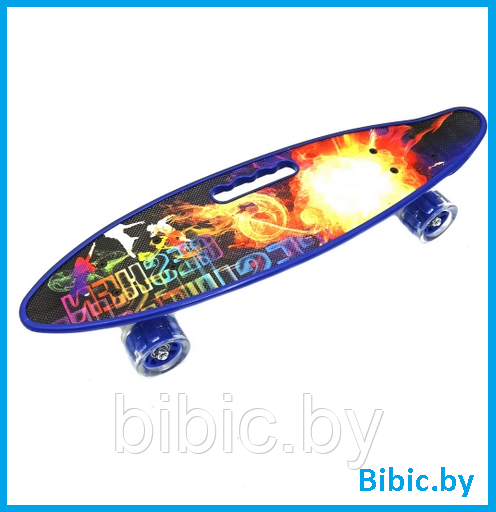 Детский скейт 125 светящиеся колеса, с ручкой и рисунком принтом, пенни борд Penny board скейтборд для детей - фото 3 - id-p203537556