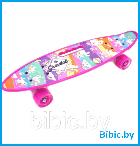 Детский скейт 125 светящиеся колеса, с ручкой и рисунком принтом, пенни борд Penny board скейтборд для детей - фото 2 - id-p203537609