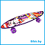 Детский скейт 125 светящиеся колеса, с ручкой и рисунком принтом, пенни борд Penny board скейтборд для детей, фото 2