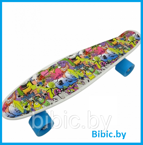 Детский скейт граффити, с рисунком принтом, полиуретановые колеса, пенни борд Penny board скейтборд для детей - фото 1 - id-p203542193