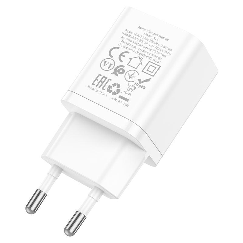 Зарядное устройство сетевое - блок питания HOCO N25, 2.1A, 2 USB, белый 556397 - фото 3 - id-p203543297