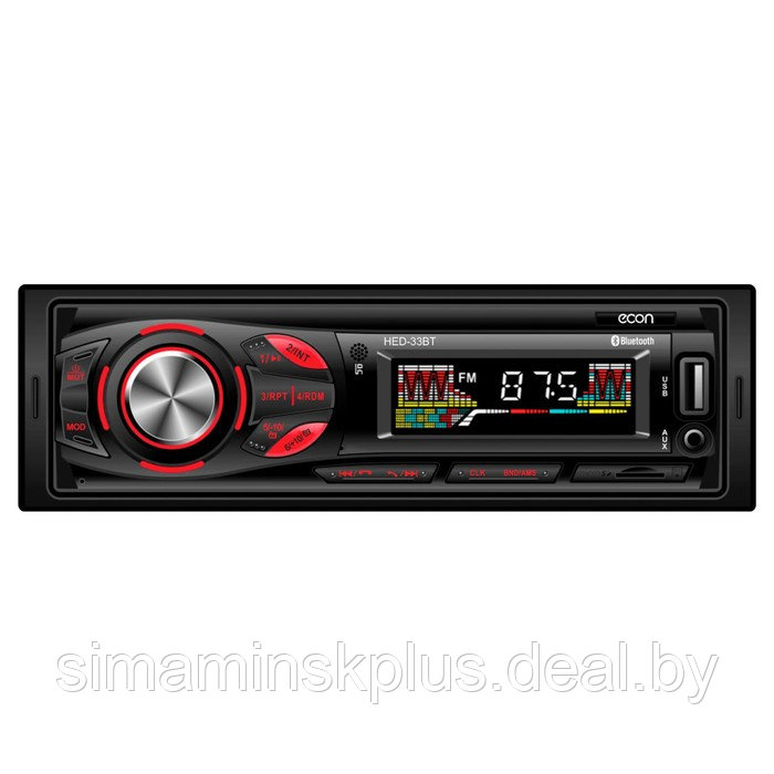 Автомагнитола MP3/WMA Econ HED-32BT, 50Вт, USB, MP3, AUX, Bluetooth, цвет чёрный - фото 1 - id-p203560310