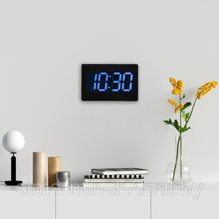 Часы электронные настенные, настольные "Соломон", с будильником, 15.5 х 23.5 см, синие цифры - фото 2 - id-p203560129
