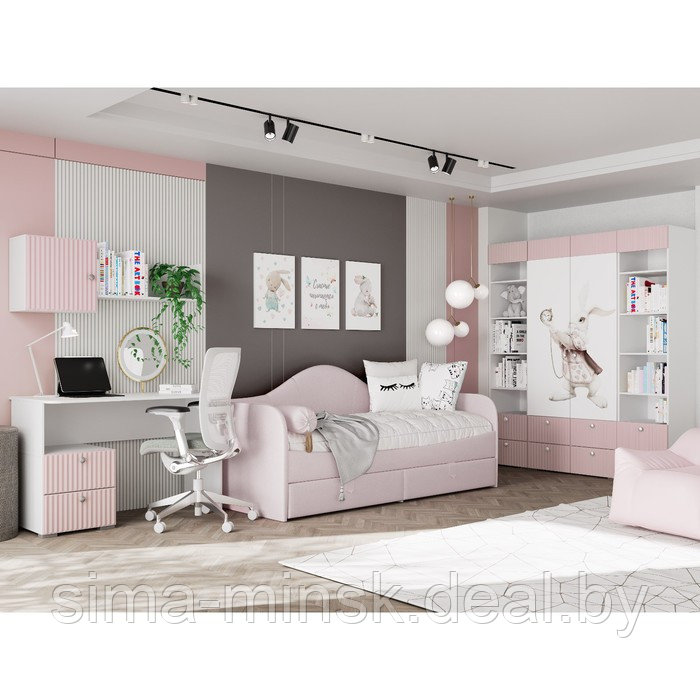 Шкаф «Алиса», комбинированный с 2-мя дверьми и карнизом, 881×465×2020 мм, белый / розовый - фото 3 - id-p203564156