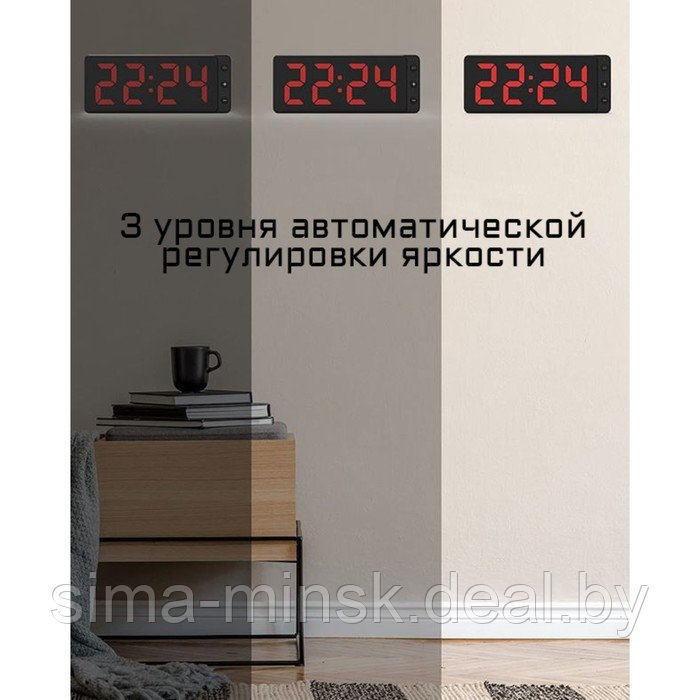 Часы электронные настенные, с будильником, 33.7 х 11.4 х 4.5 см, красные цифры - фото 3 - id-p203560130