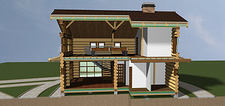 деревянный дом, разрез 2-2