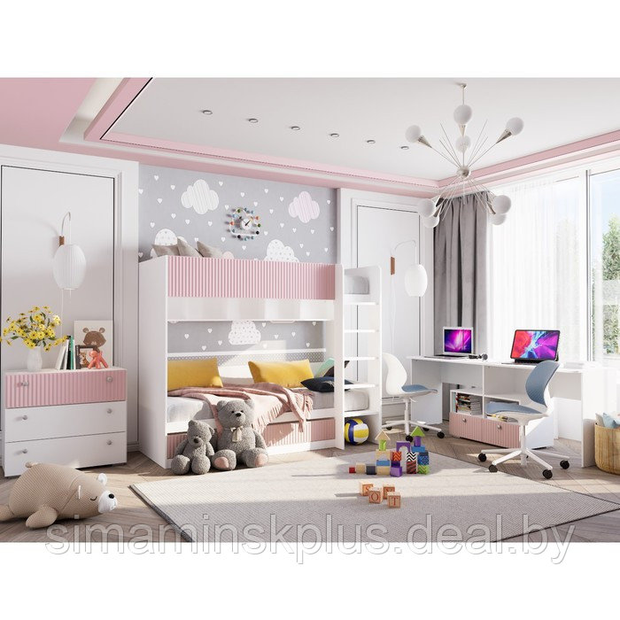 Стол письменный «Алиса», 2113×590×772 мм, с ящиками, цвет белый / розовый - фото 3 - id-p203569200