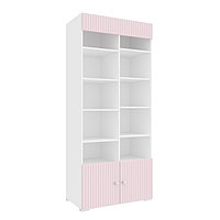 Шкаф «Алиса», комбинированный с 2-мя дверьми и карнизом, 881×465×2020 мм, белый / розовый