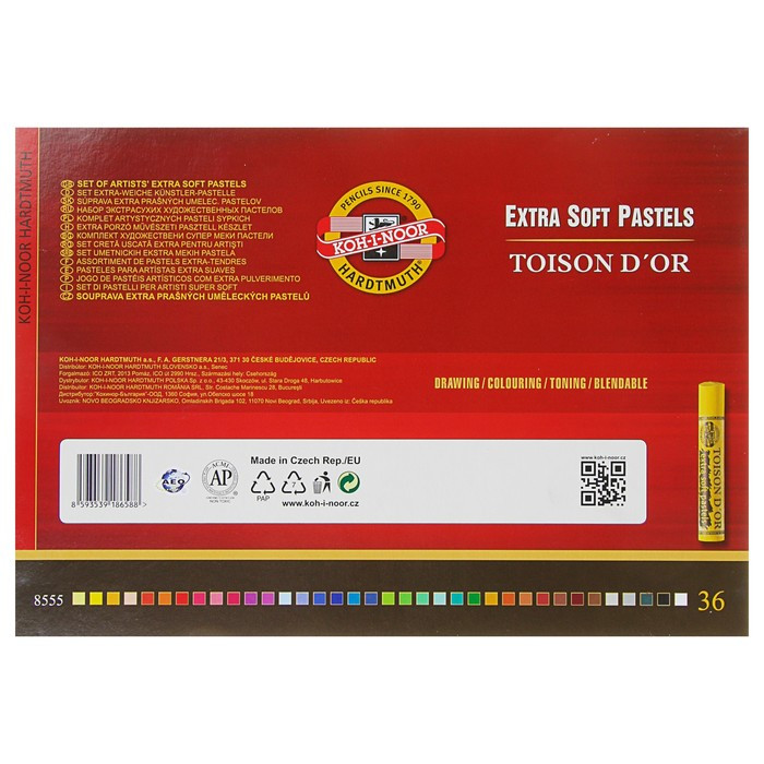 Пастель сухая 36 цветов 12 мм, Extra Soft Koh-I-Noor 8552 TOISON D`OR, картонная упаковка, L=75 мм - фото 2 - id-p203568290