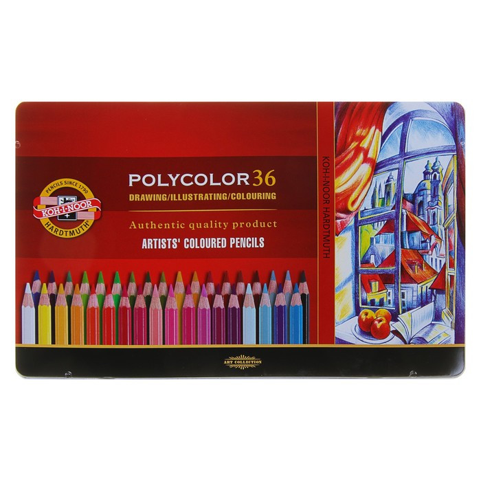 Карандаши художественные 36 цветов, Koh-I-Noor 3825 PolyColor, мягкие, в металлическом пенале - фото 1 - id-p203568606