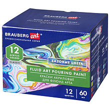 Краска для техники "Флюид Арт", набор 12 цветов х 60 мл, BRAUBERG,