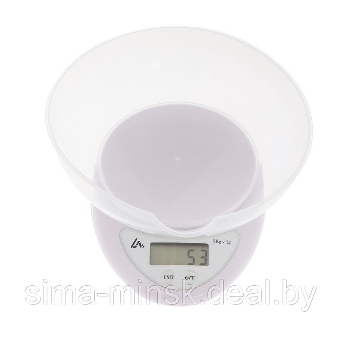 Весы кухонные Luazon LVK-706, электронные, с чашей, до 5 кг, белые - фото 1 - id-p203566793
