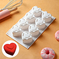 Форма для муссовых десертов Доляна «Сердце», 29×17×4,3 см, ячейка 5,5×6,2×3,5 см, цвет белый