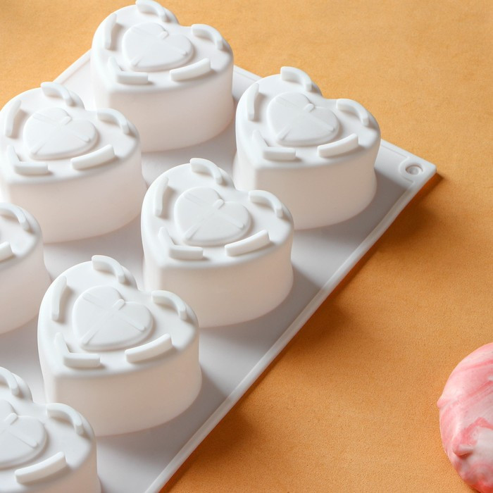 Форма для муссовых десертов Доляна «Сердце», 29×17×4,3 см, ячейка 5,5×6,2×3,5 см, цвет белый - фото 4 - id-p203575742