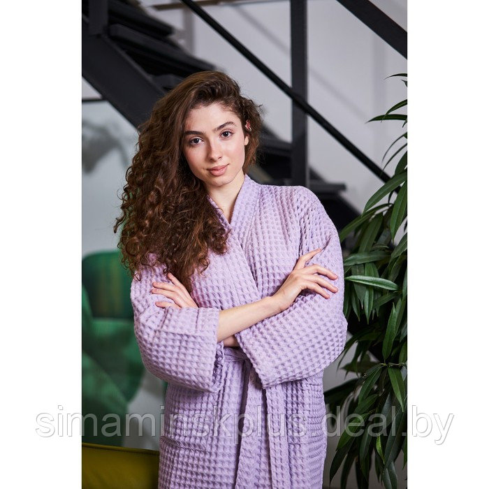 Халат вафельный женский удлинённый Этель "Boho" размер 46-48, цвет сиреневый, 100% хлопок, 290 г/м2 - фото 9 - id-p203561220