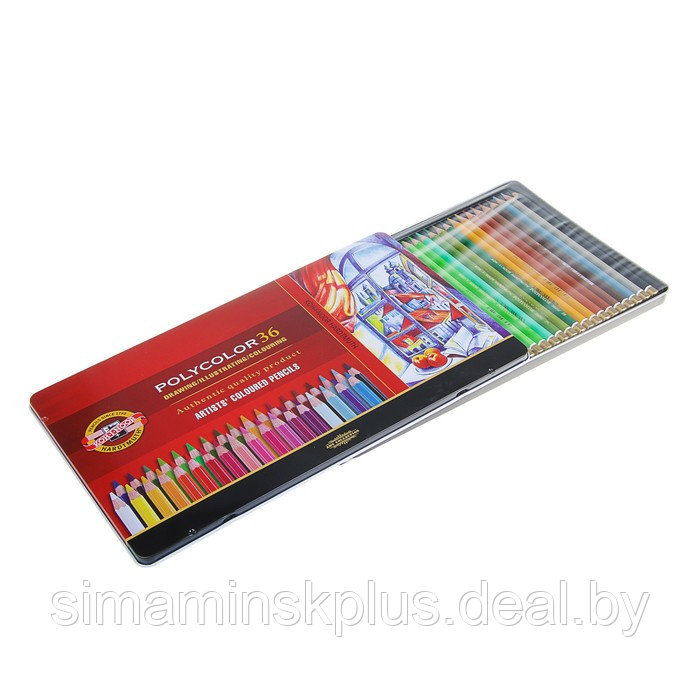 Карандаши художественные 36 цветов, Koh-I-Noor 3825 PolyColor, мягкие, в металлическом пенале - фото 2 - id-p203565542