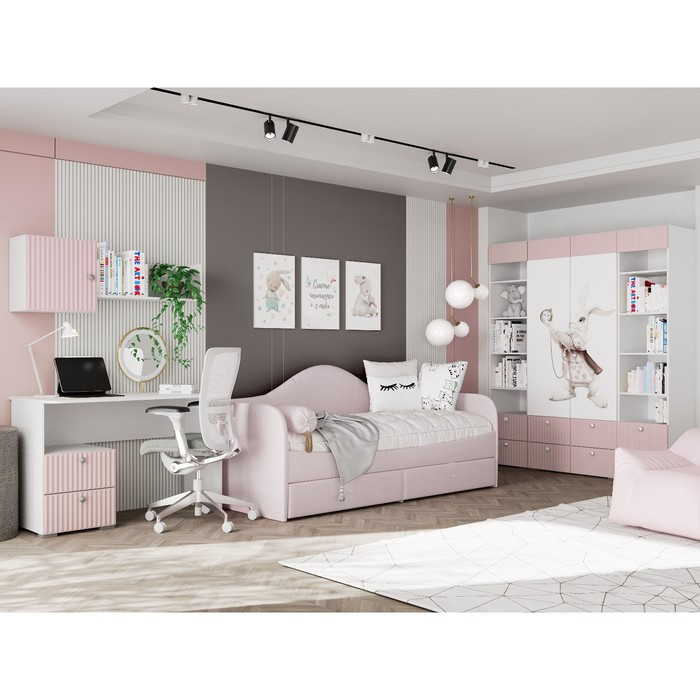 Стол письменный «Алиса», 1200×590×772 мм, с ящиками, цвет белый / розовый - фото 3 - id-p203581687