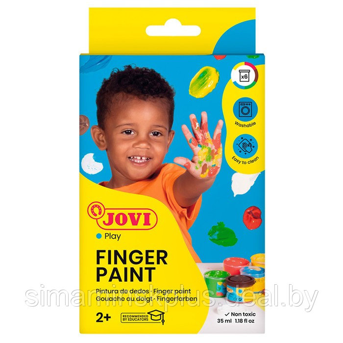 Краски пальчиковые JOVI, 06 ярких цветов по 35мл, картонная упаковка - фото 2 - id-p203565550